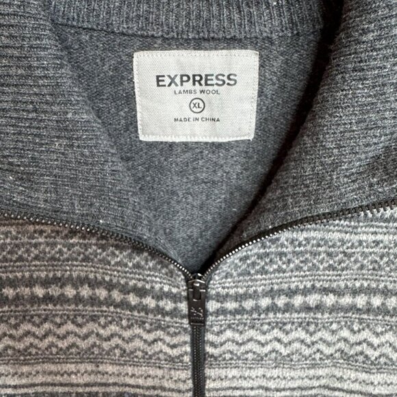 Express Zip Front Lambswool Cardigan Mens Size XL Fair Isle Charcoal Heritage - Picture 10 of 11